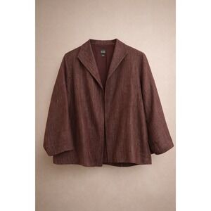 Eileen Fisher Merlot Silk Textured Boxy Open Front Lightweight Jacket Large
